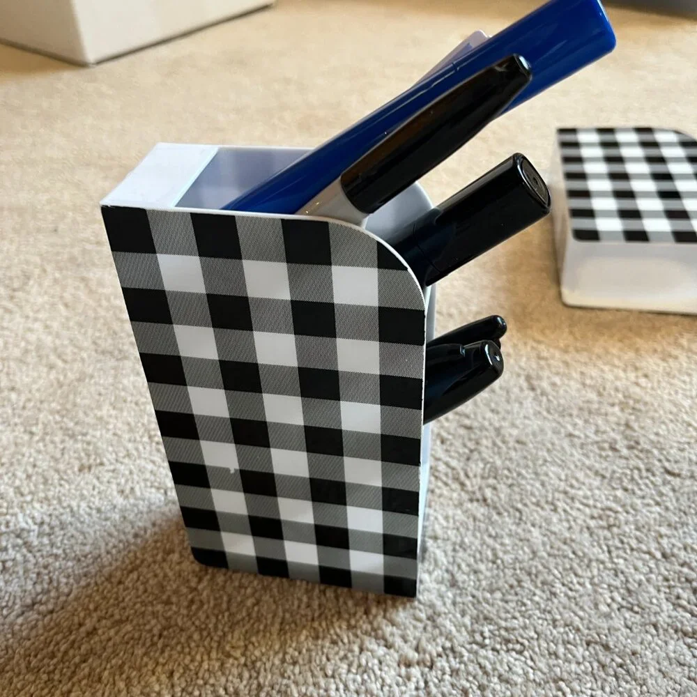 Checkered Black White Desktop Pen Pencil‎ Holder Set of 5 (NEW)